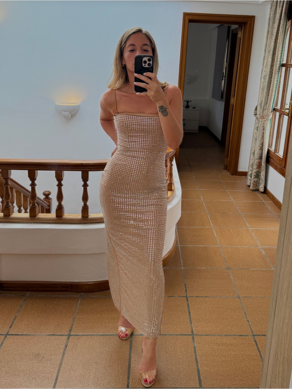 Showpo Nude Rhinestone Slip Maxi Dress - Picture 6 of 8
